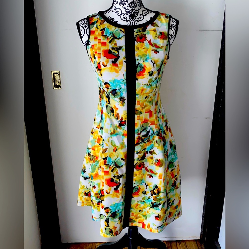 SA by Seth Aaron Size 0 Orange, Blue, Black Floralish Sleeveless Sheath Dress